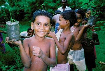 Boy with plant